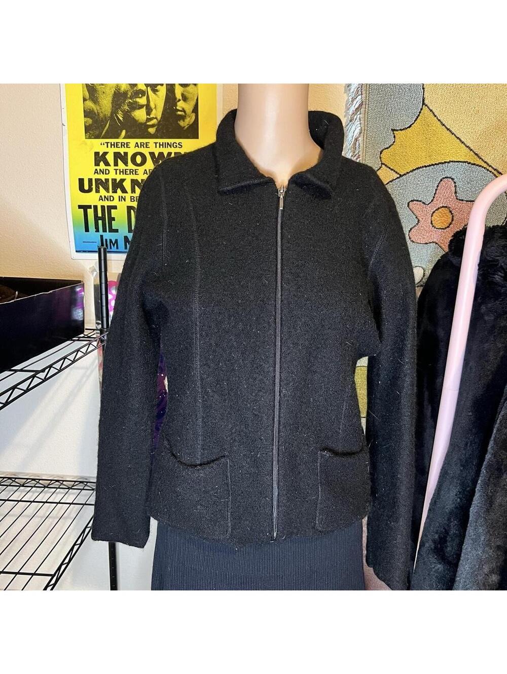 Vintage Croft & Barrow Black Wool Zip Up Cardigan Jacket